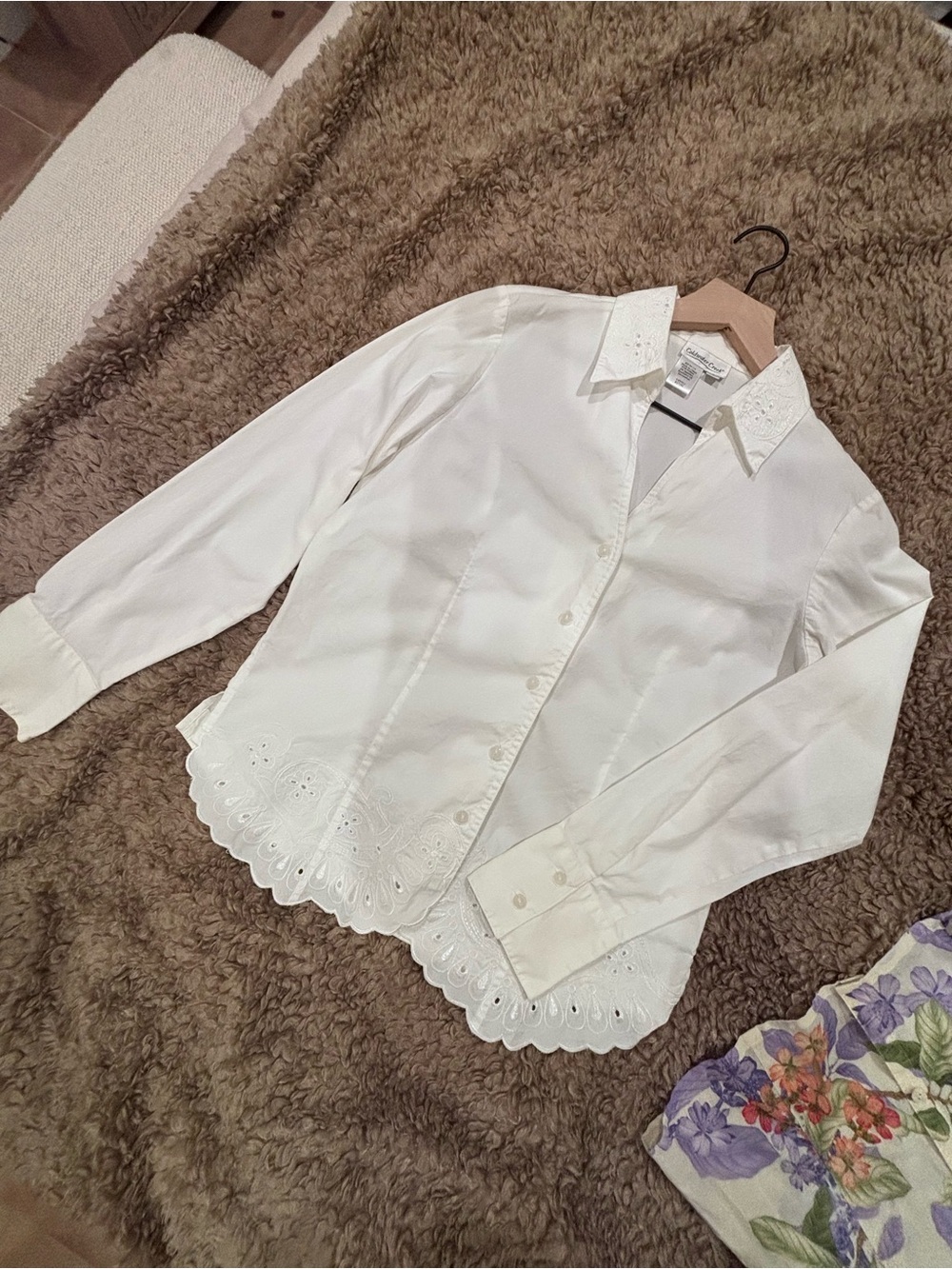 Coldwater Creek Women’s White Eyelet Button-Front Shirt